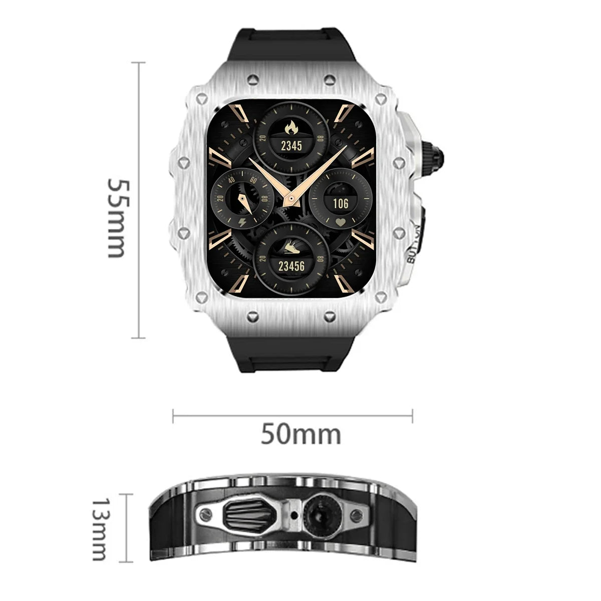 Luxury Modification Kit for Apple Watch S11 10 46/44/45mm Stainless Steel Case for IWatch Series 9 8 7 6 SE3 Silicone Pin Buckle