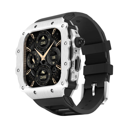 Luxury Modification Kit for Apple Watch S11 10 46/44/45mm Stainless Steel Case for IWatch Series 9 8 7 6 SE3 Silicone Pin Buckle