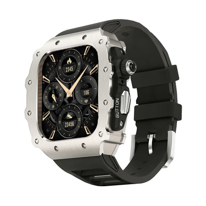 Luxury Modification Kit for Apple Watch S11 10 46/44/45mm Stainless Steel Case for IWatch Series 9 8 7 6 SE3 Silicone Pin Buckle