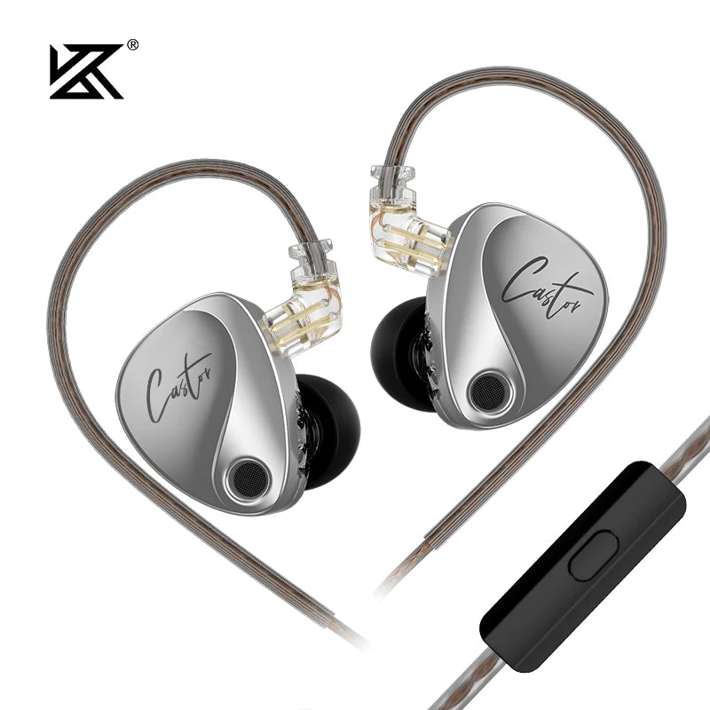 NEW KZ Castor In-Ear HiFi Earphones — 2 Dynamic Drivers + Balanced Armature, Tunable High-End Sound, Studio-Grade Monitor Earbuds with Noise Isolation