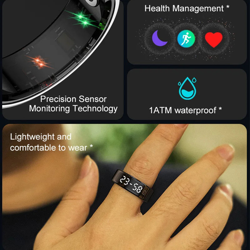 R11C Smart Ring with Display Screen – Gesture Swipe, Video, Charging Case, Health Monitor, Waterproof, for Android & iOS – Unisex (Men & Women)