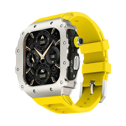 Luxury Modification Kit for Apple Watch S11 10 46/44/45mm Stainless Steel Case for IWatch Series 9 8 7 6 SE3 Silicone Pin Buckle