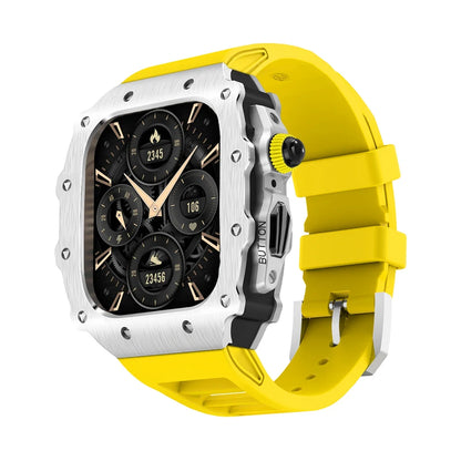 Luxury Modification Kit for Apple Watch S11 10 46/44/45mm Stainless Steel Case for IWatch Series 9 8 7 6 SE3 Silicone Pin Buckle