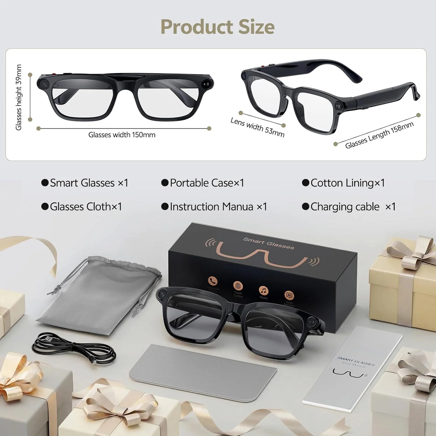 2026 Smart Camera Glasses – Hands-Free 1080P Video & 8MP Photos, WiFi Transfer, Voice Wake, AI Translation, Open-Ear Audio, Ultra-Lightweight Eyewear