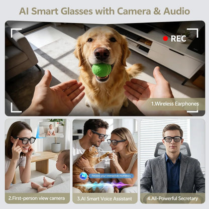 2026 Smart Camera Glasses – Hands-Free 1080P Video & 8MP Photos, WiFi Transfer, Voice Wake, AI Translation, Open-Ear Audio, Ultra-Lightweight Eyewear