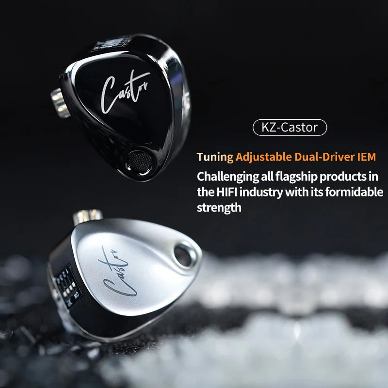 NEW KZ Castor In-Ear HiFi Earphones — 2 Dynamic Drivers + Balanced Armature, Tunable High-End Sound, Studio-Grade Monitor Earbuds with Noise Isolation