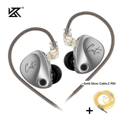 NEW KZ Castor In-Ear HiFi Earphones — 2 Dynamic Drivers + Balanced Armature, Tunable High-End Sound, Studio-Grade Monitor Earbuds with Noise Isolation