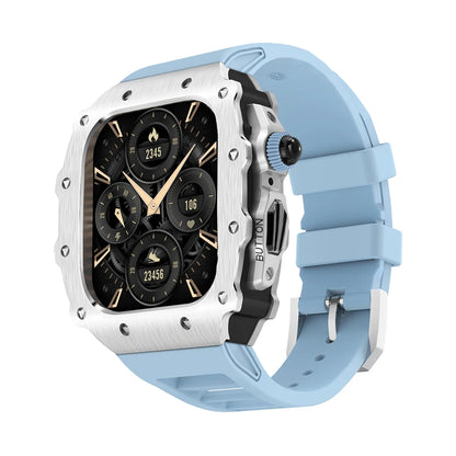 Luxury Modification Kit for Apple Watch S11 10 46/44/45mm Stainless Steel Case for IWatch Series 9 8 7 6 SE3 Silicone Pin Buckle