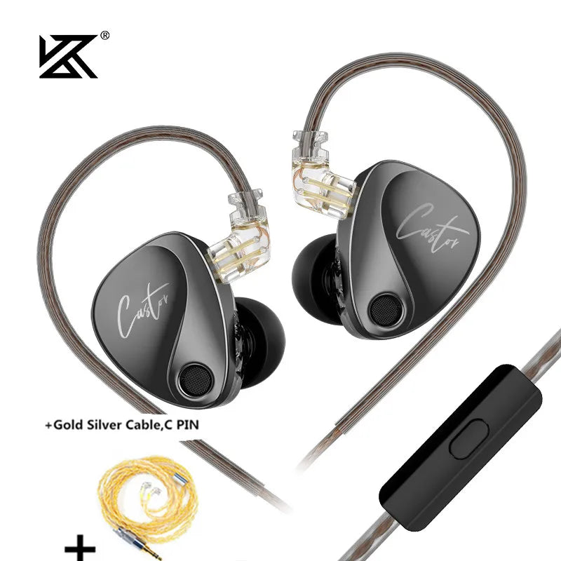 NEW KZ Castor In-Ear HiFi Earphones — 2 Dynamic Drivers + Balanced Armature, Tunable High-End Sound, Studio-Grade Monitor Earbuds with Noise Isolation